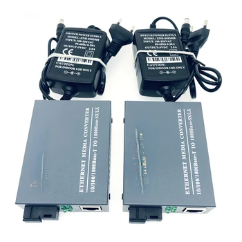 1 Пара HTB-GS-03 A/B Гигабитный Однорежимный Медиаконвертер RJ45 по оптоволокну Ethernet 10/100/1000 Мбит/с SC Порт 25 км Внешний источник питания