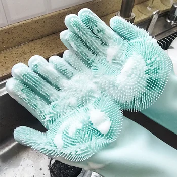 1 пара Силиконовых перчаток для чистки Кухни, Силиконовая перчатка для мытья посуды, Скруббер для дома, Резиновые перчатки, Инструмент для чистки кухни
