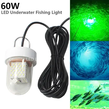 12 В постоянного тока 60 Вт Зеленые светодиодные подводные фонари для дайвинга с кабелем длиной 6 м, Погружные фонари для рыбалки