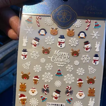 1шт 5D Рождественская наклейка для ногтей, 5D Акриловая наклейка для ногтей с гравировкой 
