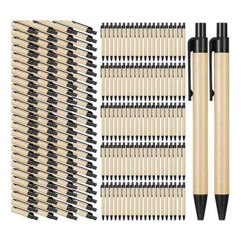 200 Упаковок черных шариковых ручек с выдвижными ручками со средней точкой, ручки из переработанной крафт-бумаги, офисные школьные ручки оптом