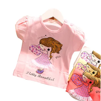 2015 новые летние детские футболки в корейском стиле Zhenmian, кружевная футболка без бретелек с коротким рукавом, хлопковая детская футболка для девочек 0-3 лет