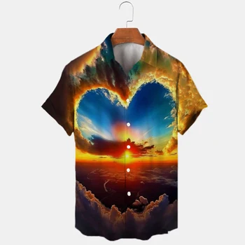 2023 Летние Новые Рубашки с цветочным Рисунком, Гавайские рубашки с 3D Принтом, Пляжные Вечерние Модные топы с коротким рукавом, Мужские Рубашки с лацканами Y2K