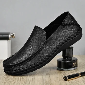 2023 Летняя обувь, дышащая мужская обувь из мягкой кожи, повседневная обувь из натуральной кожи, Мужские лоферы, мужская деловая обувь