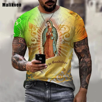 2023 Новая Футболка Guadalupe Virgin Mary С католическим Принтом 3D Для Мужчин И Женщин, Летняя Модная Повседневная Одежда Harajuku, Уличная одежда, Топы