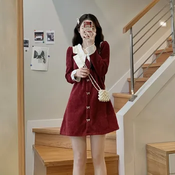 2023 Новое рождественское красное платье для куклы Хепберн с черной шеей Бесплатная доставка