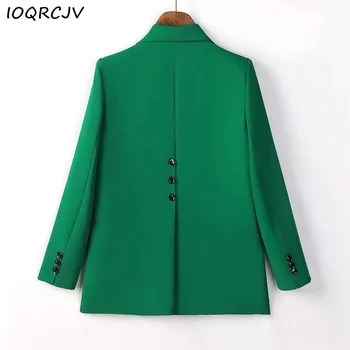 2023 Новый зеленый женский блейзер, официальный блейзер, пальто, прямой пиджак с длинным рукавом на одной пуговице, Офисная женская рабочая одежда