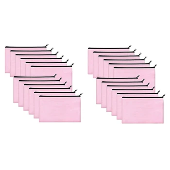 24 Упаковки розовой холщовой косметички для макияжа, Объемные косметические сумки с многоцветной застежкой-молнией, Холщовый пенал на молнии, сделай сам