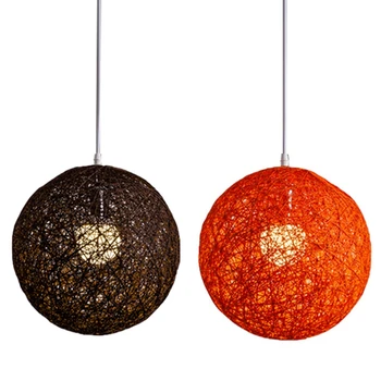 2Х Кофейно-оранжевая Люстра с шариками из бамбука, ротанга и конопли индивидуального творчества, Сферический абажур в виде гнезда из ротанга-FS-PHFU