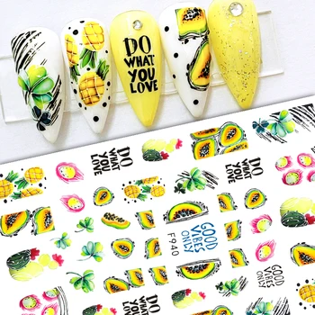 3D Наклейки Для ногтей Авокадо/Цветок/Бабочка, Украшение для Ногтей, Летние Фрукты, Самоклеящиеся Слайдеры, Наклейки Для ногтей, Наклейки для Маникюра #F