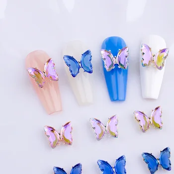 3D Хрустальные Бабочки, подвески для ногтей, Аксессуары для ногтей в стиле Ins, Призрачная Фиолетовая и синяя Плоская нижняя Обледеневшая Бабочка, украшения своими руками