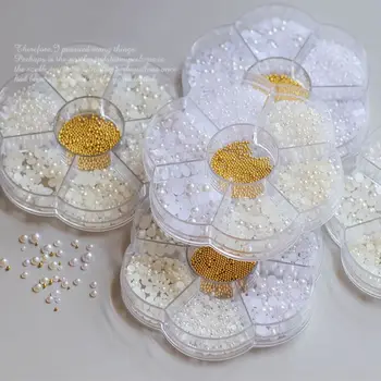 3D Цветочная коробка, упаковка, жемчужные подвески для ногтей, набор для маникюра в салоне красоты, чистый белый Кремово-белый лак, бусины из икры
