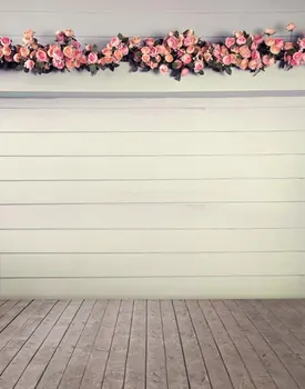 5x7ft Деревянный пол Стены Розовые розы Цветы Фотографии Фонов Реквизит для фотосессии Студийный фон
