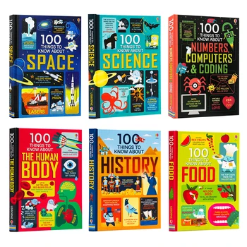 6 книг/комплект Usborne 100 Вещей, которые нужно знать о науке, космосе, истории еды, цифрах человеческого тела, компьютерах и кодировании, детская книга в твердом переплете
