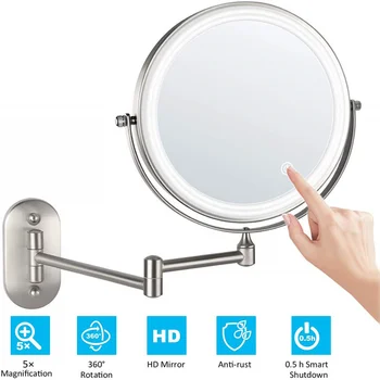 8-Дюймовое Настенное зеркало в ванной Комнате Регулируемое светодиодное Зеркало для макияжа с 10-кратным увеличением, косметические зеркала с подсветкой