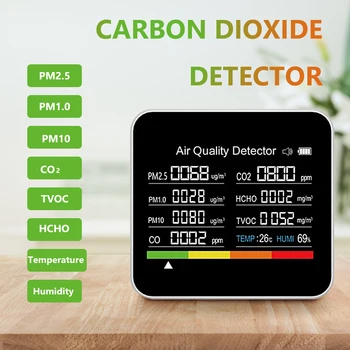 9 дюймов 1 Измеритель качества воздуха Детектор углекислого газа CO2 TVOC HCHO PM2.5 PM1.0 PM10 Тестер температуры и влажности Управление приложением