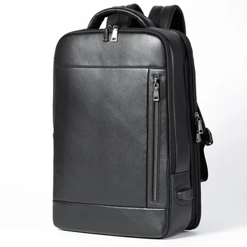 AETOO Простой мужской кожаный рюкзак в деловом стиле, модный компьютерный рюкзак большой емкости, USB-рюкзак с зерном личи