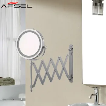 AFSEL 7-Дюймовые Зеркала для макияжа со светодиодной Подсветкой, Настенное Раздвижное Складное Двухстороннее зеркало со светодиодной подсветкой, Зеркало для ванной и туалета с 5-кратным увеличением