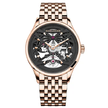 AGELOCER Механические часы Мужские Сапфировый скелет, золотые часы с бриллиантами, Водонепроницаемые Мужские часы 41 мм Reloj Hombre