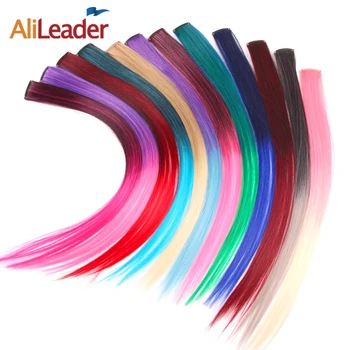 AliLeader Синтетические 87 Цветные Длинные Прямые Волосы Омбре Для Наращивания Pure Clip In One Piece Stripes 20 