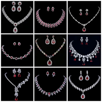 AMC, Роскошное/Модное красное ожерелье и серьги, Набор украшений с кубическим цирконием AAA для женщин, Набор свадебных украшений, подарок для жены/женщин