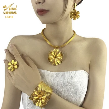 ANIID Dubai 24K Позолоченное ожерелье с цветочным дизайном, браслет, Ювелирный набор Для женщин, подарок на Африканскую свадьбу, Индийский набор Колье