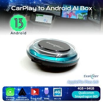 ApplePie Plus 2.0 HDMI Android 13 Беспроводной CarPlay AI Box QualComm Snapdragon 8 Core 665 6125 Оперативная память 4 ГБ Независимый Видеовыход