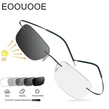 B Титановые очки без оправы, Фотохромные линзы для близорукости, Мужские и женские очки для оптики при пресбиопии на открытом воздухе