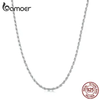 Bamoer Стерлинговое серебро 925 пробы, крученое серебряное ожерелье, простое звено цепи для женщин, ювелирные украшения с платиновым покрытием, подарок SCA017