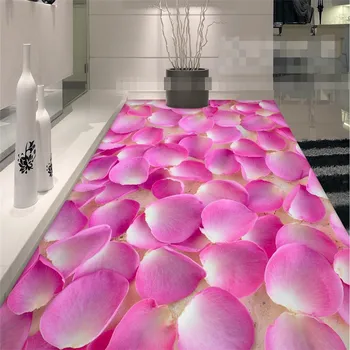beibehang 3D напольная роспись для ванной комнаты, романтические розовые лепестки, нескользящие водонепроницаемые утолщенные самоклеящиеся обои из ПВХ