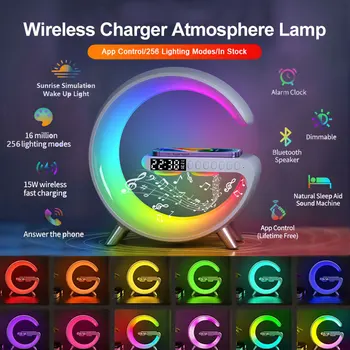 Big G Smart Light LED Беспроводное зарядное устройство Bluetooth Динамик Будильник Атмосферный свет Белый шум Свет для сна 2023 Новый