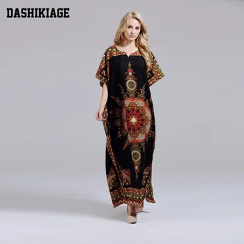 Dashikiage / Новое поступление, женское Дашики из 100% хлопка с африканским принтом, Потрясающее элегантное женское платье в африканском стиле