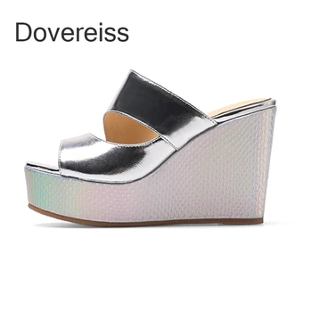 Dovereiss/ 2023, Летние Пикантные Золотисто-Серебристые Водонепроницаемые Элегантные Тапочки на платформе на танкетке 10 см, Модная женская обувь 34-39