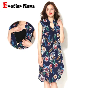 Emotion Moms Летний стиль, без рукавов, с рисунком из перьев, Одежда для беременных и кормящих, Женское платье для грудного вскармливания