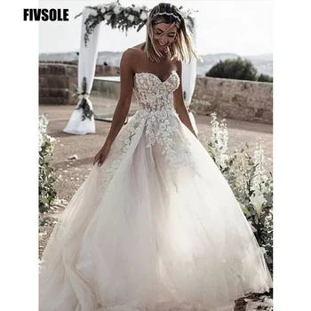 Fivsole 2022 Плюс Размер Свадебные Платья для Женщин с Кружевной Аппликацией цвета Шампанского Элегантное Роскошное Свадебное Платье Robe De Soiree De Mariage
