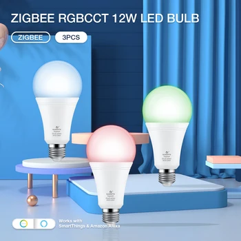 Gledopto Zigbee 3ШТ с регулируемой яркостью 12 Вт светодиодные лампы E27 E26, меняющие цвет, подходят для спальни, кухни, коридора, гостиной