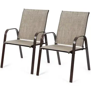Gymax Набор из 2 стульев для патио Обеденные Стулья со стальным каркасом Yard Outdoor Серый