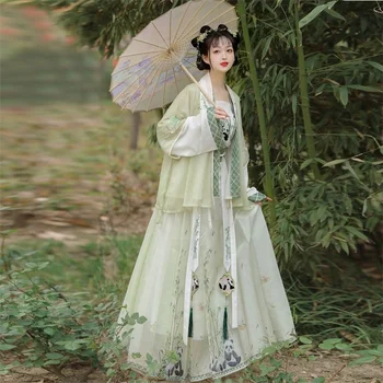 Han Xu Han Fu Женская Летняя юбка Mamianqun Tuanzi с перекрестной отделкой и коротким рукавом, полный комплект, цельная длина до талии
