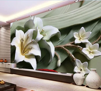HD большие 3D элегантные рельефные обои с изображением лилии