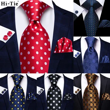 Hi-Tie, Красный, белый, в горошек, синий, 2022, Новый мужской галстук, Набор запонок, Шелковый галстук для мужчин, свадебная вечеринка, Деловой мужской галстук, модный бренд