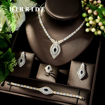 HIBRIDE, 4 шт., Африканское ожерелье, ювелирные наборы из циркона для женщин, свадебные Индийские Нигерийские вечерние украшения Bijoux N-84