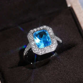 Huitan Великолепные Небесно-Голубые квадратные кольца CZ для женщин, блестящие аксессуары для свадебной вечеринки, Элегантное Женское кольцо, ювелирные изделия высокого качества