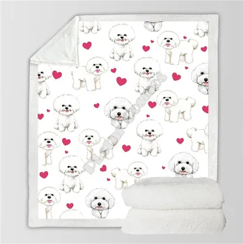 Love Cute Бишон Уютное Флисовое Одеяло премиум-класса с 3D принтом Шерпа Одеяло на Кровать Домашний Текстиль