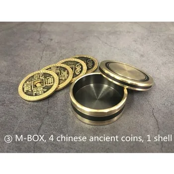 M-BOX от Джимми Фана (4 древние китайские монеты + 1 раковина) Фокусы с монетами Появляются, проникают Внутрь, Магия Фокусника Крупным планом, Иллюзионный трюк