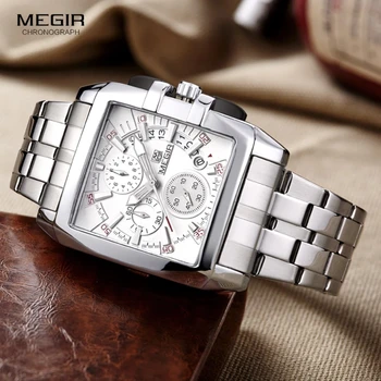 MEGIR/ модные мужские деловые кварцевые часы класса люкс, наручные часы из нержавеющей стали для мужчин, светящиеся часы с тремя глазами для мужчин