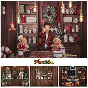 Mocsicka, Рождественский кухонный фон для детских портретов, семейная фотография, День рождения, Рождественская елка, декор для фотостудии