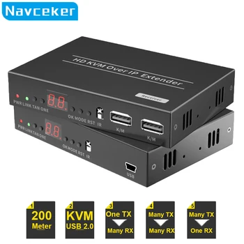 Navceker IP Network USB 2.0 KVM Extender Порты RJ45 1080P HDMI по локальной сети KVM Extender 200m HDMI KVM Extensor От Cat5 Cat5e Cat6