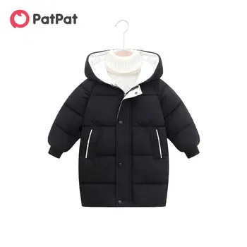 PatPat для маленьких мальчиков/девочек, однотонное пальто с капюшоном и пуговицами, Стеганое пальто