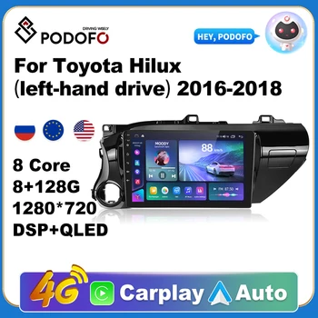 Podofo AI Voice Android Carplay Автомобильное радио Для Toyota Hilux 2016-2018 2din Android Auto 4G Мультимедийная Навигация GPS Авторадио