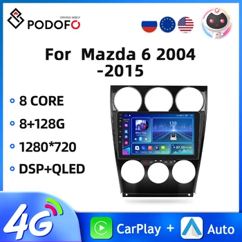 Podofo Android 2din автомагнитола для Mazda 6 2004-2015 Автомобильный мультимедийный плеер Навигация GPS WIFI 1280 *720 DSP Carplay Android Auto